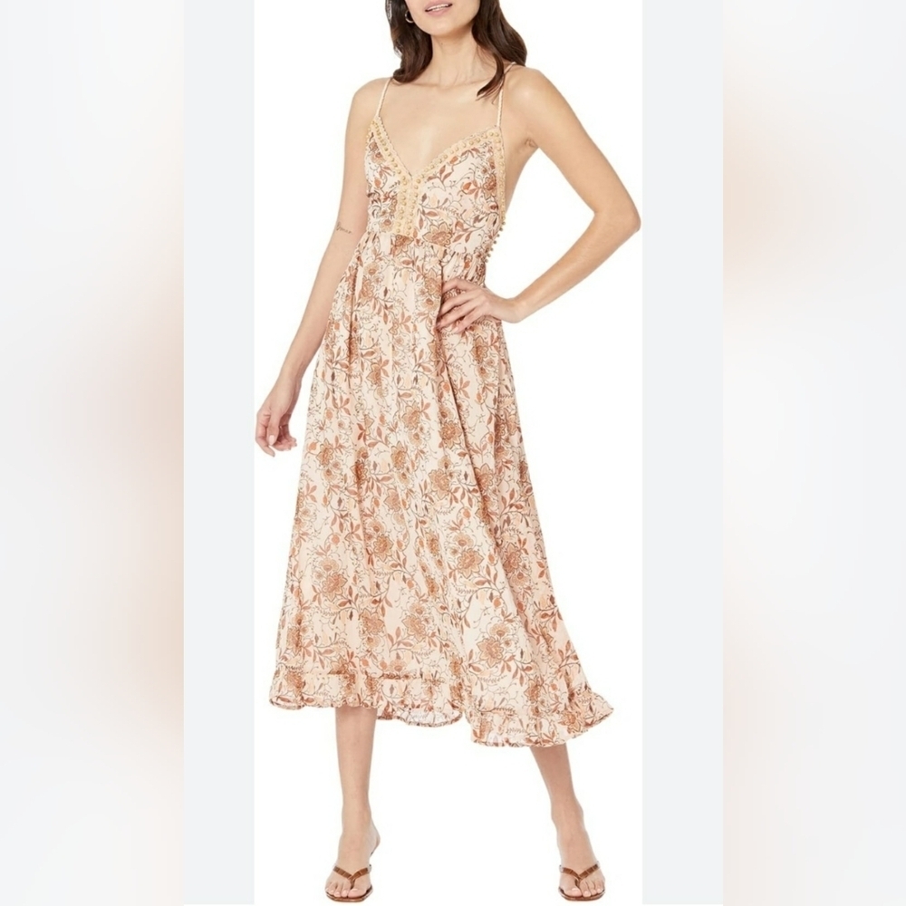 Miss Me Cream and Brown Slip Maxi Dress for Weddings...size:Large